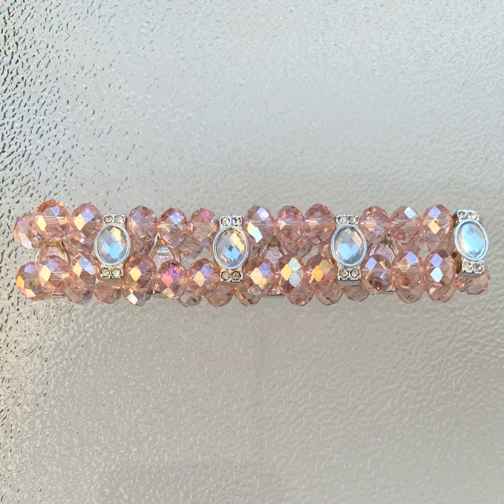 Double Strand Sparkly Iridescent Pink Bead Bling Stretch Bracelet - Picture 4 of 4